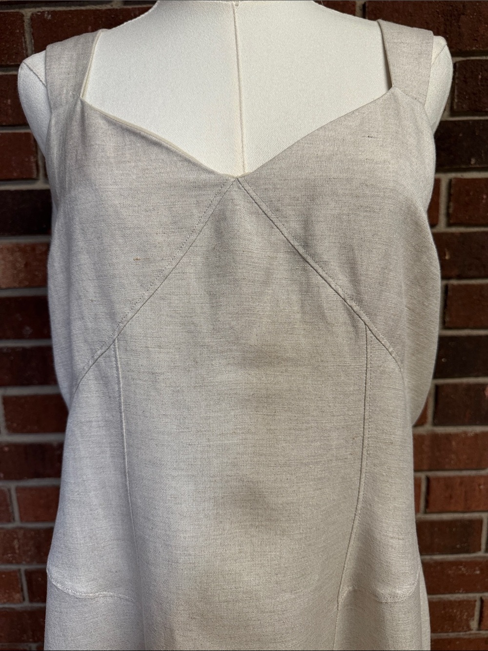 Loft Beige Linen Blend Sleeveless A-Line Dress Size 14 - Picture 2 of 11